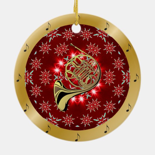 Franse hoorn ~ Silver ~ Red~ Kerst~ Keramisch Ornament (Achterkant)