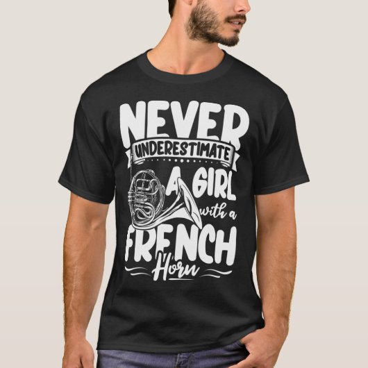 Franse hoorn speler kleding instrument messing muz t-shirt (Voorkant)