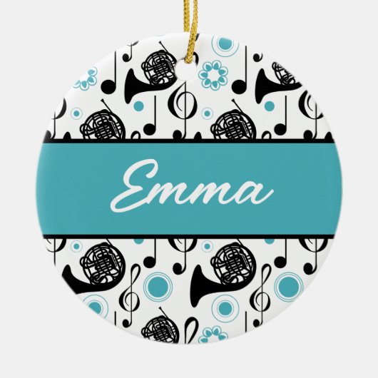 Franse hoorn speler muzikant geschenk gepersonalis keramisch ornament (Voorkant)