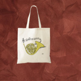 Franse hoorn tekening wervelde muziek personeel |  tote bag