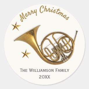 Franse Hoorn Vrolijk Kerstmuziek Persoonlijk Ronde Sticker