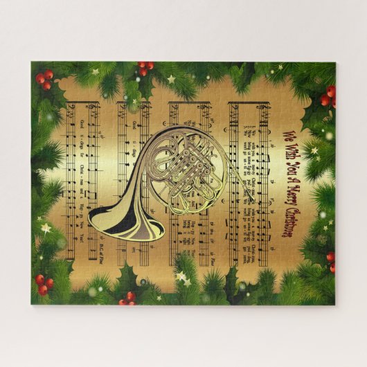 Franse hoorn ~ "Wij wensen u een prettig kerstfees Legpuzzel (Horizontaal)