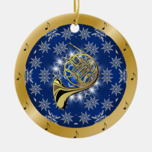 Franse hoorn ~ zilver ~ Blue ~ Gold ~ Kerstmis ~ Keramisch Ornament