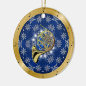 Franse hoorn ~ zilver ~ Blue ~ Gold ~ Kerstmis ~ Keramisch Ornament (Links)
