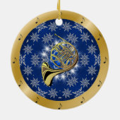 Franse hoorn ~ zilver ~ Blue ~ Gold ~ Kerstmis ~ Keramisch Ornament (Achterkant)