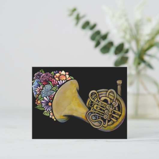 Franse Horn Band Music Floral Art Briefkaart (Staand voorkant)