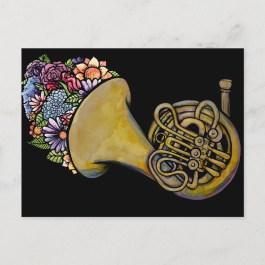 Franse Horn Band Music Floral Art Briefkaart (Voorkant)
