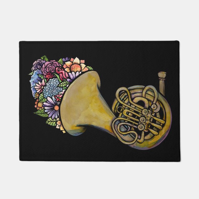 Franse Horn Band Music Floral Art Deurmat (Voorkant)