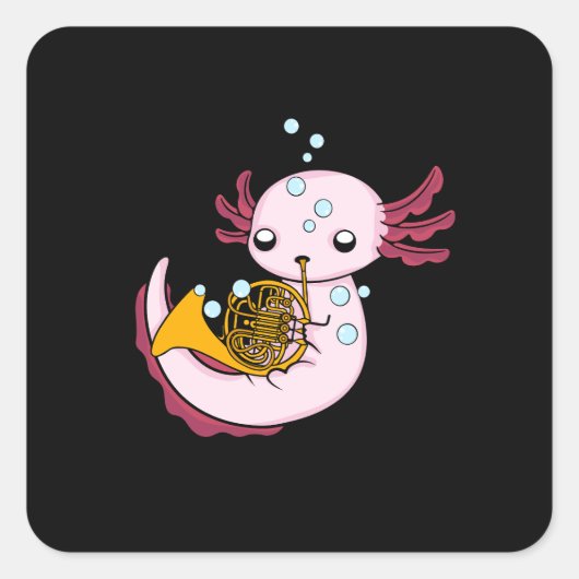 Franse Horn Gift Kinder Axolotl Big Band Vierkante Sticker (Voorkant)