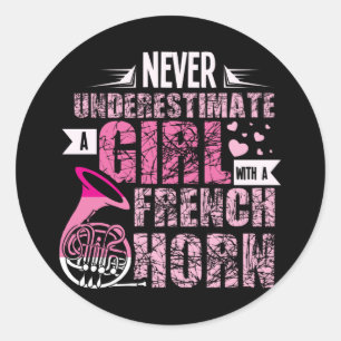 Franse Horn Girl Ronde Sticker