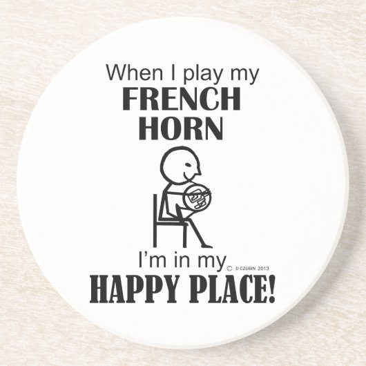 Franse Horn Happy Place Zandsteen Onderzetter (Voorkant)