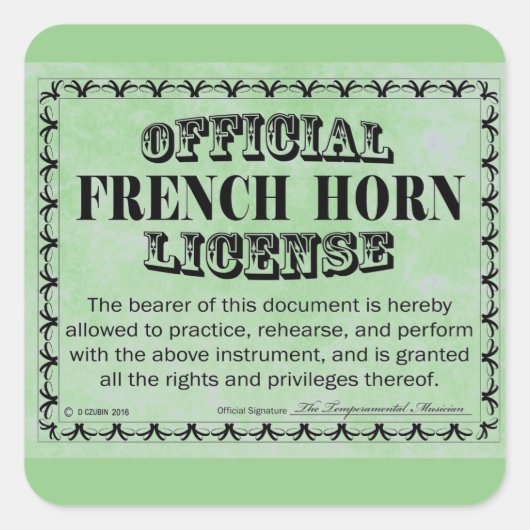 Franse Horn License Square Sticker (Voorkant)