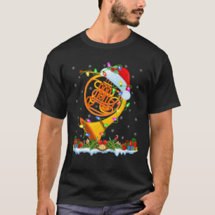 Franse Horn Lover Matching Santa Hat T-shirt