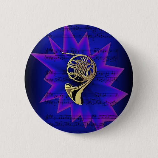 Franse Horn met Nightfall Background Ronde Button 5,7 Cm (Voorkant)