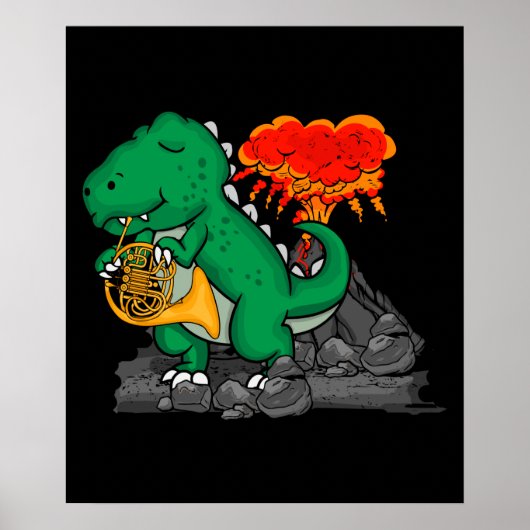 Franse Horn Music Dinosaur Gift Kinder Horn Poster (Voorkant)