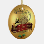 Franse Horn~Musical Scroll~ Gold Merry Kerst~ Keramisch Ornament (Rechts)