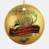 Franse Horn~Musical Scroll~ Gold Merry Kerst~ Keramisch Ornament (Achterkant)