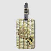 Franse Horn on Rolling Sheet Music ~ Bagagelabel (Voorkant (verticaal))