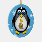 Franse Horn Penguin Blue-kerstcadeau Keramisch Ornament (Rechts)