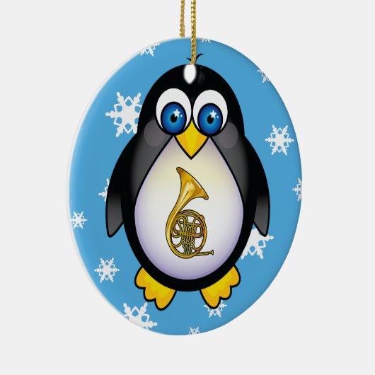 Franse Horn Penguin Blue-kerstcadeau Keramisch Ornament (Rechts)
