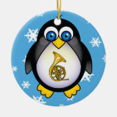 Franse Horn Penguin Blue-kerstcadeau Keramisch Ornament (Voorkant)