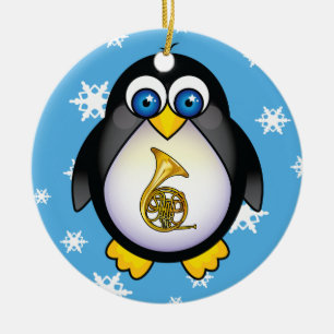 Franse Horn Penguin Blue-kerstcadeau Keramisch Ornament