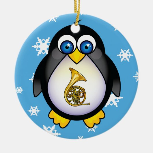 Franse Horn Penguin Blue-kerstcadeau Keramisch Ornament (Voorkant)
