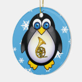 Franse Horn Penguin Blue-kerstcadeau Keramisch Ornament (Links)