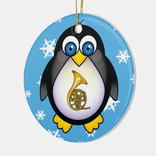 Franse Horn Penguin Blue-kerstcadeau Keramisch Ornament (Links)
