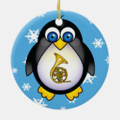 Franse Horn Penguin Blue-kerstcadeau Keramisch Ornament (Achterkant)