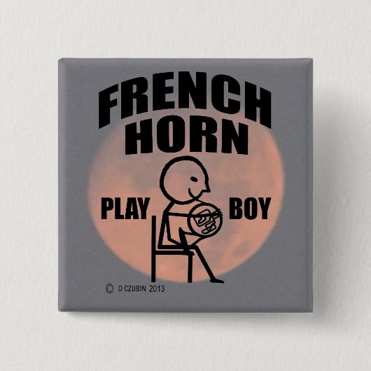 Franse Horn Play Boy Vierkante Button 5,1 Cm (Voorkant)