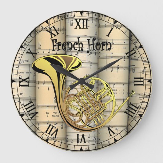 Franse Horn~ Rollend Blad Muziek ~ Unieke Grote Klok (Voorkant)