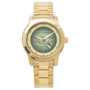 Franse Horn ~ Sheet Music ~ Green/Gold Background Horloge