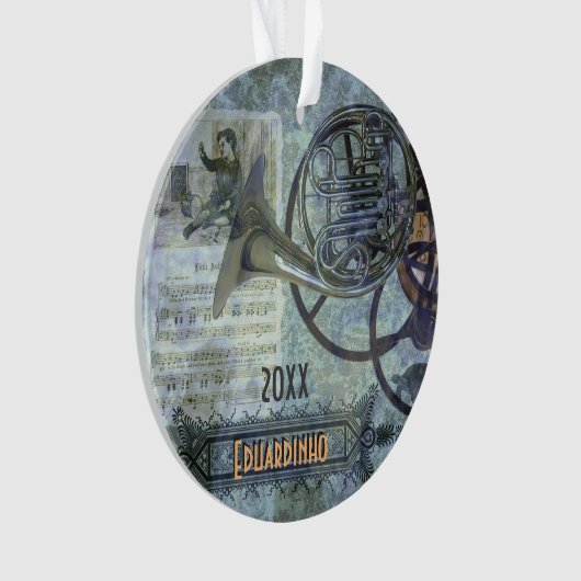 Franse Horn Steampunk - Aangepaste naam en jaar Ornament (voorkant)