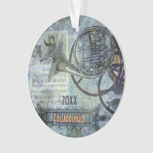 Franse Horn Steampunk - Aangepaste naam en jaar Ornament (voorkant)
