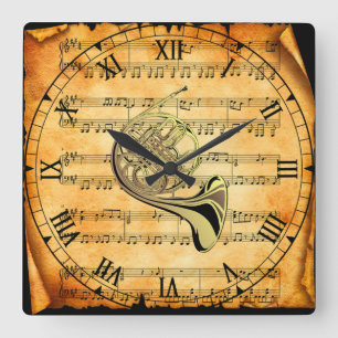 Franse Horn ~  vel Music-achtergrond ~ Vierkante Klok