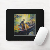 Franse impressionistische boot grappig kat ontwerp muismat (Met muis)