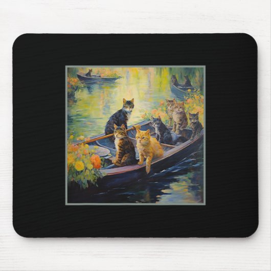 Franse impressionistische boot grappig kat ontwerp muismat (Voorkant)