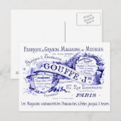  Franse inloggen Blauwe inkt Briefkaart (Voorkant / Achterkant)