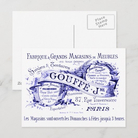  Franse inloggen Blauwe inkt Briefkaart (Voorkant / Achterkant)