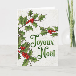 Franse Joyeux Noel rode en groene Holly bessen Feestdagen Kaart