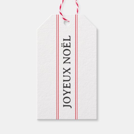 Franse Joyeux Noël rode streep Kerstmis Cadeaulabel (Voorkant)