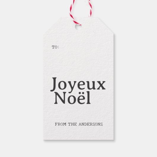 Franse Joyeux Noël rode streep Kerstmis Cadeaulabel (Achterkant)