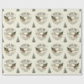 Franse Joyeux Noel Santa Rendier Vrolijk Kerstfees Cadeaupapier (Vlak)