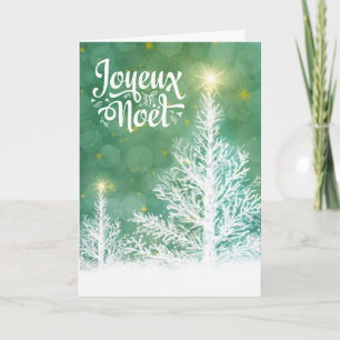 Franse Joyeux Noël Witte Dennen met Kerststerren Feestdagen Kaart