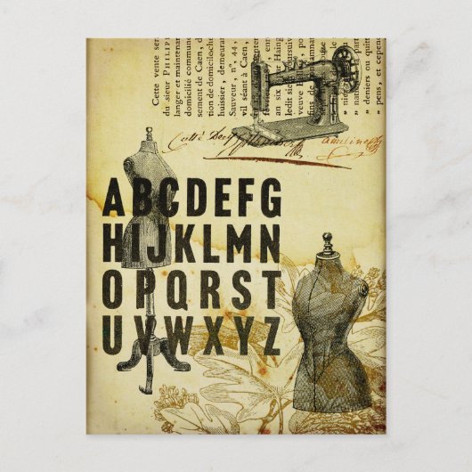 Franse Jurk vorm Naaimachine Briefkaart (Voorkant)