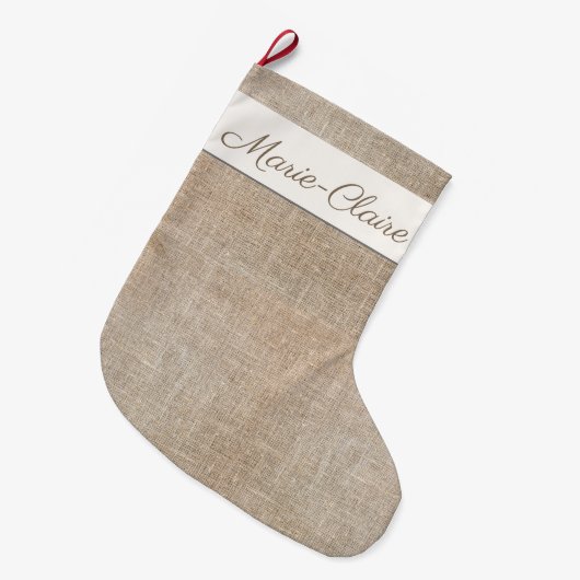 Franse Jute Custom Name kerststop Grote Kerstsok (Voorkant (Hangend))