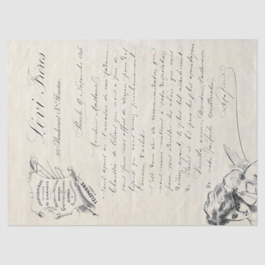 Franse  juwelen-factuur voor Manuscript Angel Tissuepapier (Voorkant)