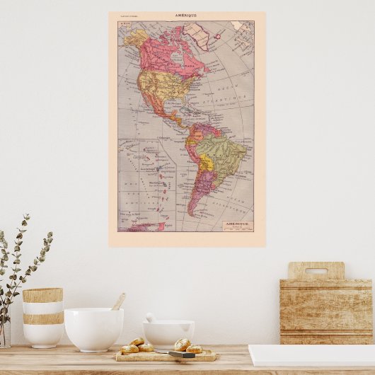  Franse kaart, 1920, The Americas Poster (Keuken)