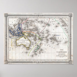 Franse kaart van Australië en Polynesië Poster